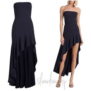 NWT Susana Monaco Tube Ruffle High-Low Strapless Maxi Dress in Midnight